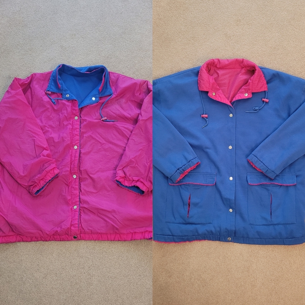 Vintage 90s Reversible Blue Jacket Pink Windbreaker Size 18 Unbranded Button Up